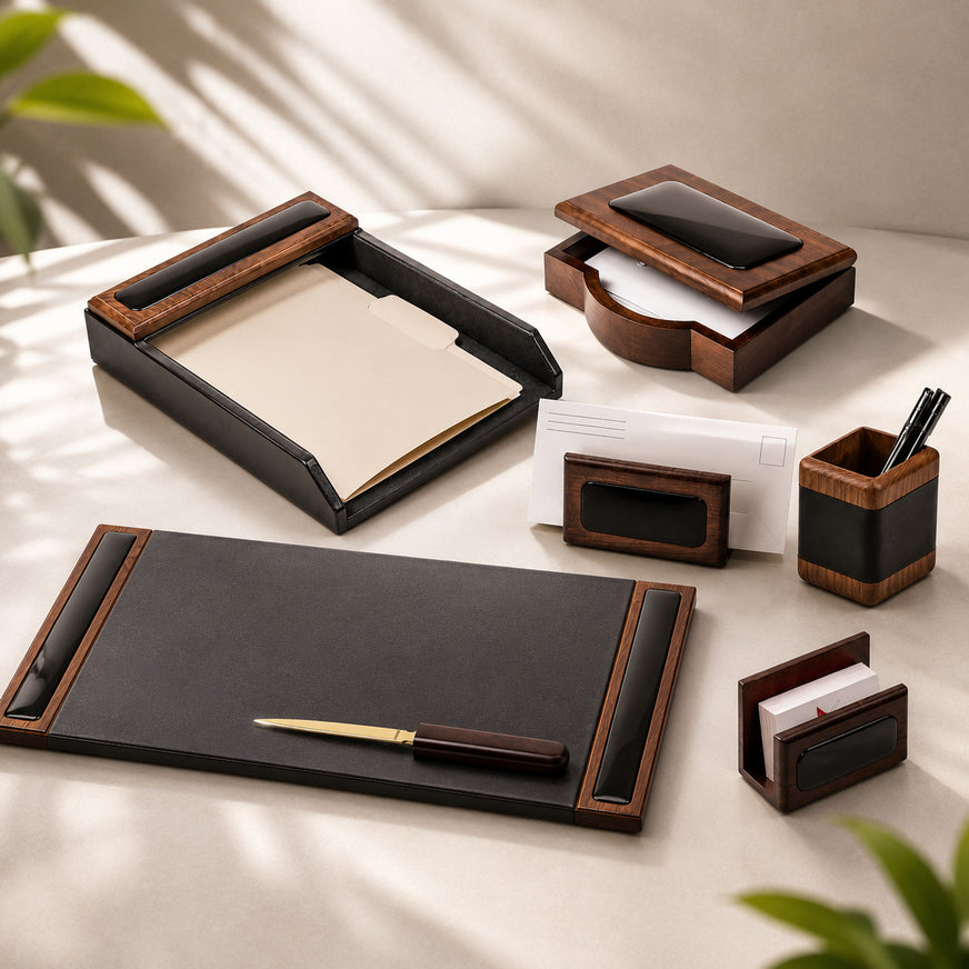 7 PIECE LEATHER DESKSET